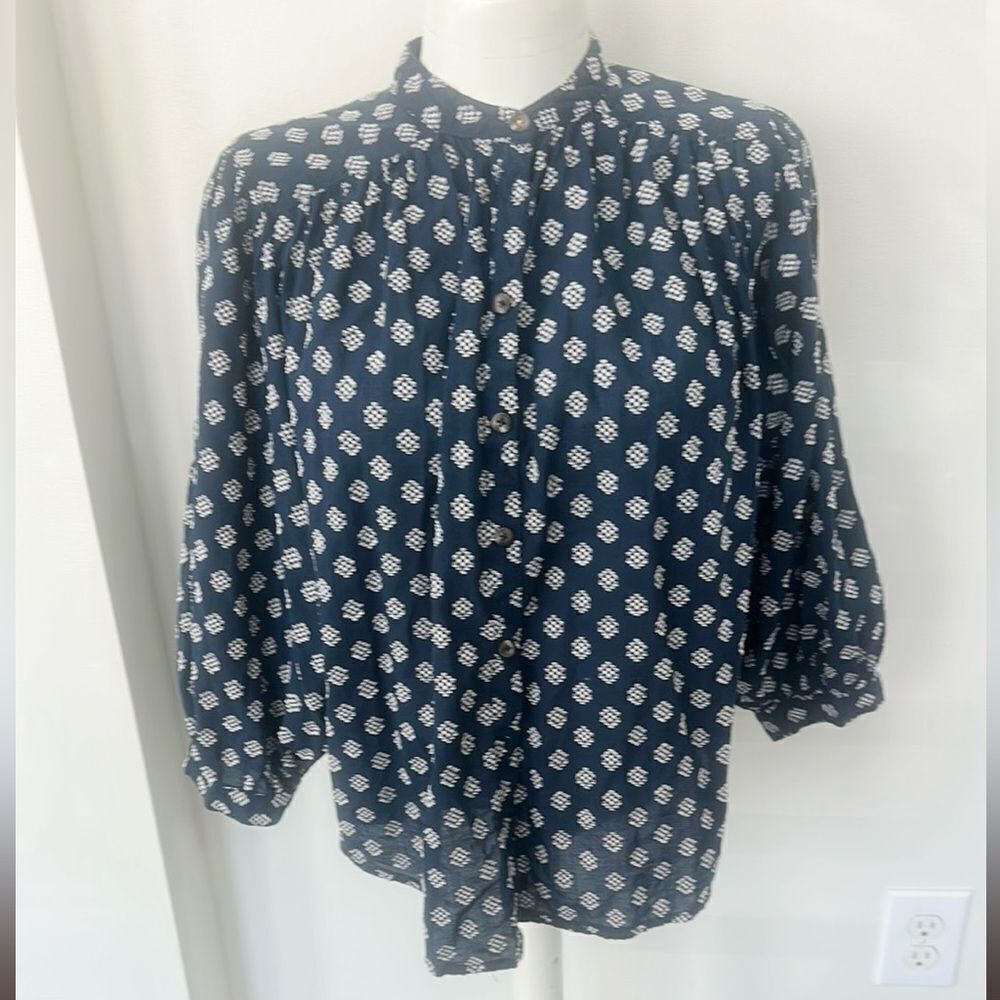 Anthropologie Batwing Textured Full Button Blouse S